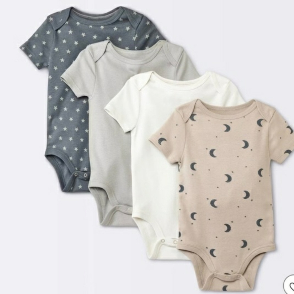 NWT Cloud Island Star and Moon Bodysuit Set -boys 4 Pack Neutral Colors 3-6month